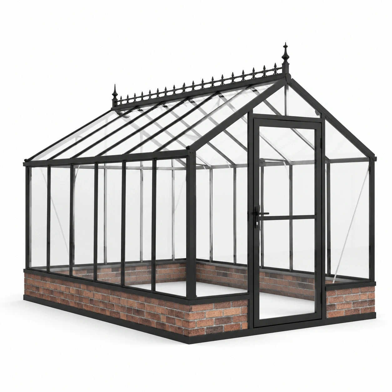 Serre de jardin victorienne en aluminium noir avec panneaux transparents et porte frontale, 310 × 236 × 243 cm