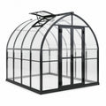 Serre de jardin en aluminium noir et polycarbonate transparent, 244 × 244 × 228 cm, toit cintré avec lucarne