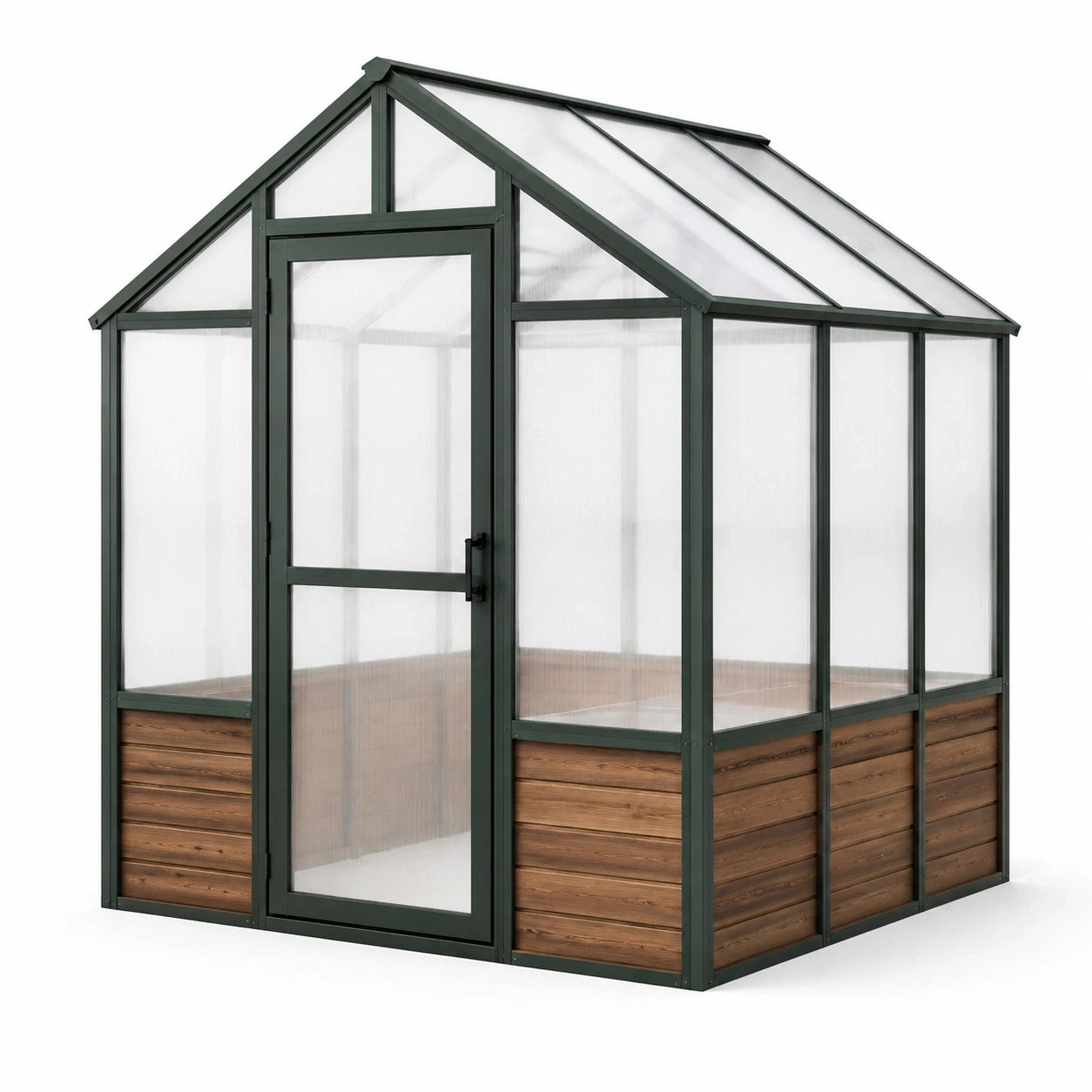 Serre de jardin en aluminium vert foncé, marron et polycarbonate translucide, 190 × 130 × 218 cm