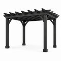 Pergola de jardin carrée en bois noir avec toit ajouré, 305 × 305 × 244 cm