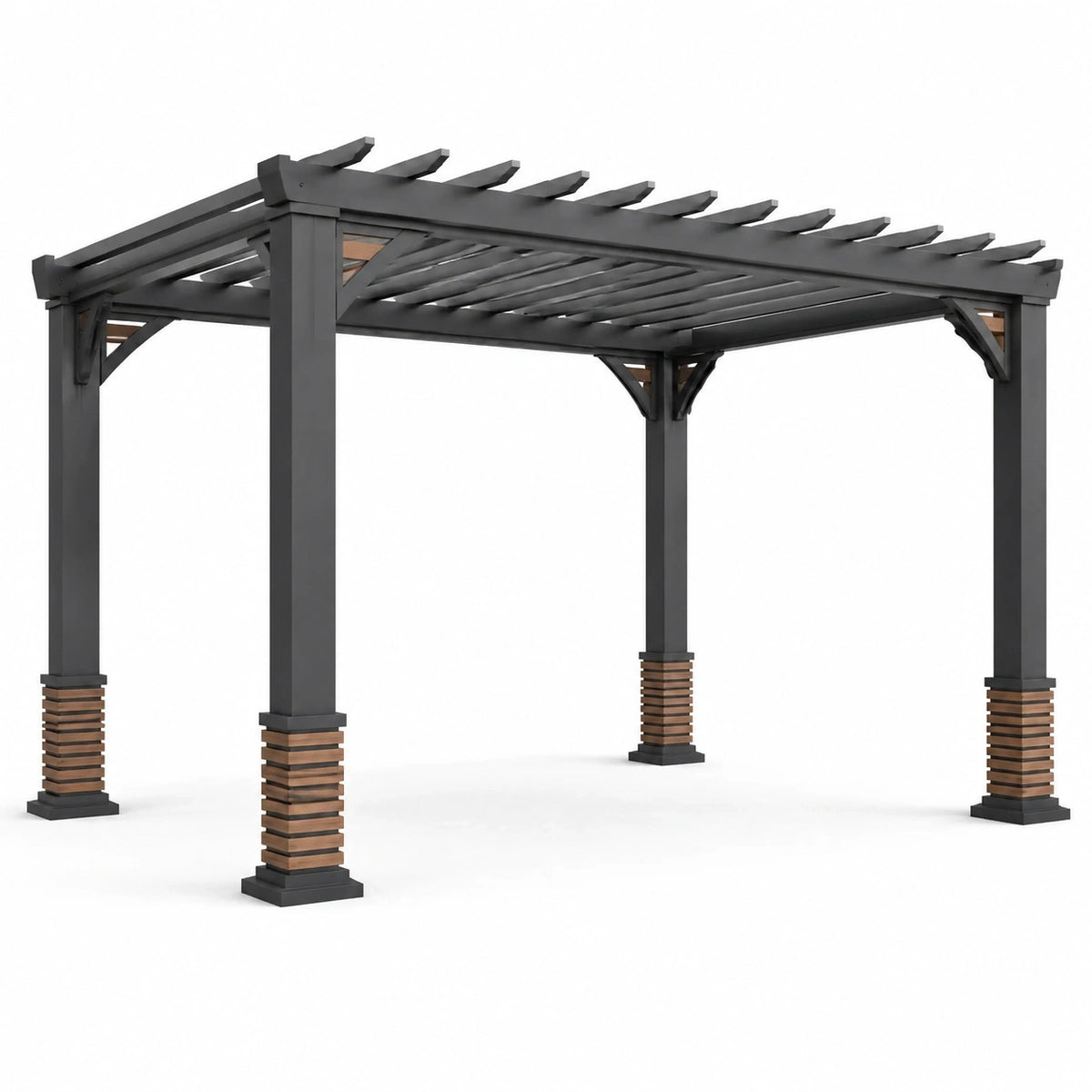 Pergola de jardin en métal 300 × 300 × 250 cm gris anthracite et brun avec toit à lames fixes