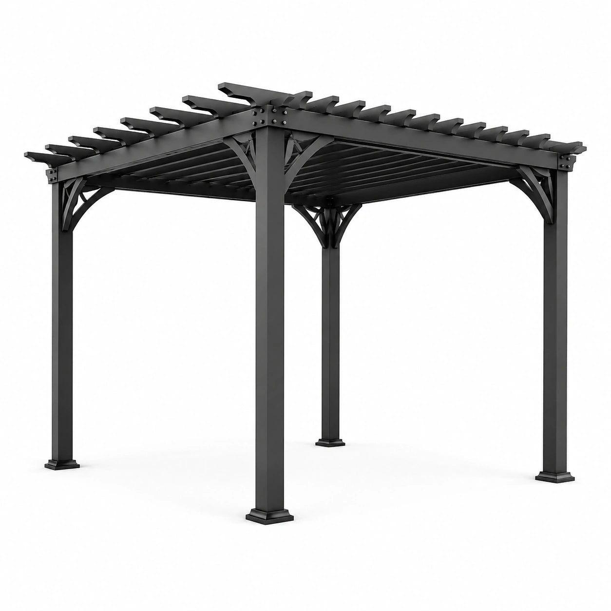 Pergola de jardin en acier noir avec toit ajouré, 300 × 300 × 250 cm, style moderne