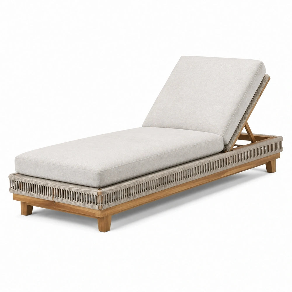 Bain de soleil à dossier inclinable, bois naturel et cordage beige, 200 × 78 × 95 cm