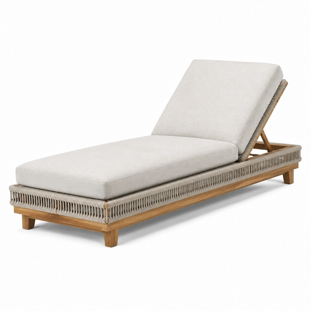 Bain de soleil à dossier inclinable, bois naturel et cordage beige, 200 × 78 × 95 cm