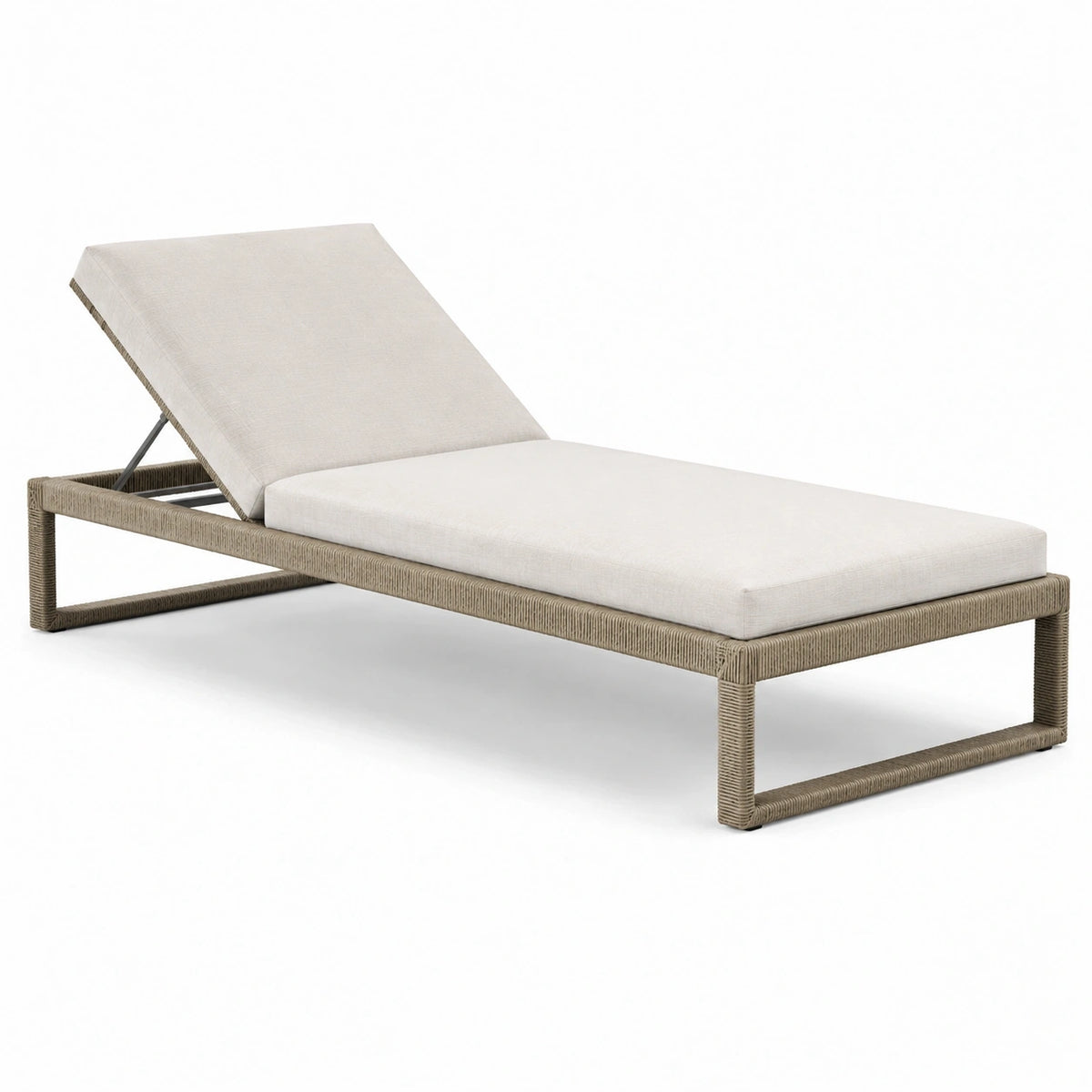 Bain de soleil à dossier réglable en résine tressée beige et taupe, 200 × 70 × 38 cm
