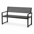 Banc de jardin à lattes en acier noir avec accoudoirs, 120 × 60 × 85 cm