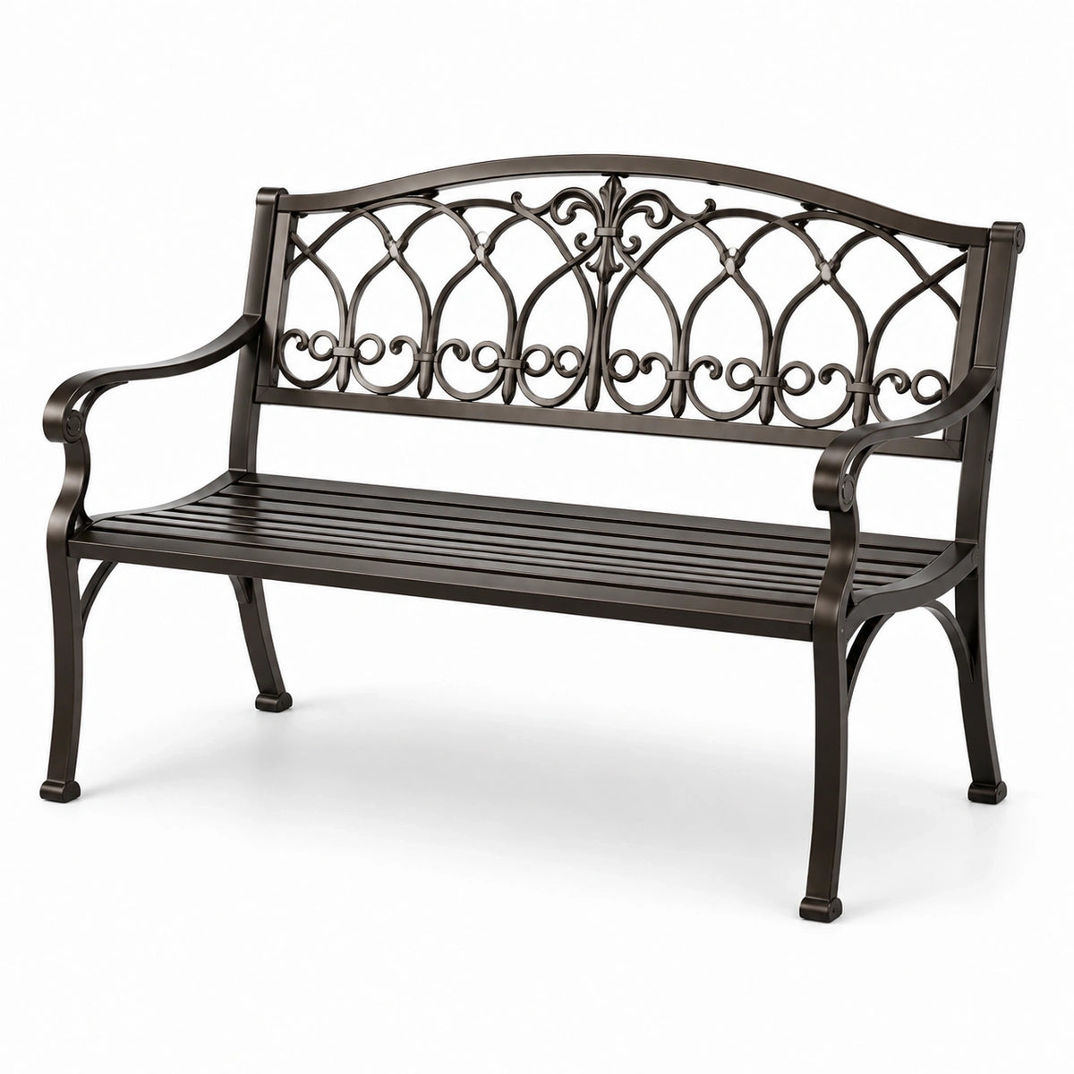 Banc de jardin en métal brun foncé 127 × 60 × 89 cm avec dossier ajouré