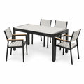 Ensemble de jardin 5 pièces pour 4 personnes avec table de 150 × 90 × 75 cm, noir, gris clair et marron