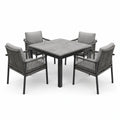 Table carrée 100 × 100 × 75 cm avec 4 fauteuils, gris et anthracite