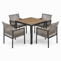 Ensemble repas de jardin 4 places avec table 90 × 90 × 75 cm et 4 fauteuils 58 × 60 × 85 cm, noir, brun et gris