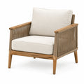 Fauteuil de jardin en bois et corde tressée avec coussins écrus, 75 × 80 × 82 cm