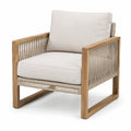 Fauteuil en bois naturel et corde tressée beige avec coussins, 75 × 80 × 82 cm