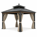 Pavillon de jardin anthracite avec toit rigide et rideaux beiges, 300 × 300 × 310 cm